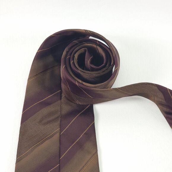 Hugo Boss Silk Tie Mens Brown Striped Necktie 59 In Quiet Luxury Officecore EUC - Picture 6 of 7